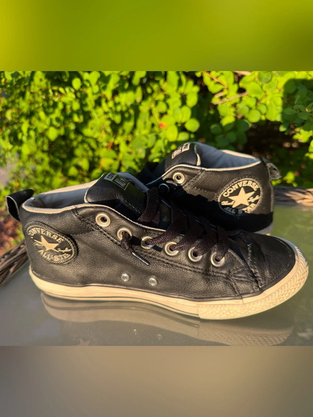 Converse Kids Black Leather All Star Mid-Top Sneakers - Slip In / No Tie - 4.5